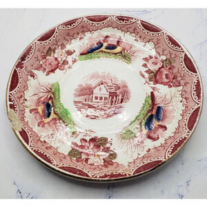Sarreguemines Red Farm and Pheasant Theme Antique Rustic 5 Inch Plate